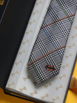 Grey Check Woven Silk Skinny Necktie - TOSSIDO