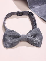 Grey Floral Bow Tie & Pocket Square Set