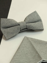 Grey Geometric Bowtie & Pocket Square Set - TOSSIDO