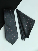 Grey Geometric Necktie & Pocket Square Giftset - TOSSIDO