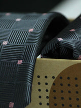 Grey Geometric Necktie & Pocket Square Giftset - TOSSIDO