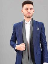 Grey Geometric Reversible Stole & Pocket Square Set - TOSSIDO