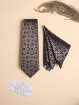 Grey Medallion Performance Silk™ Necktie & Pocket Square Gift Set - TOSSIDO