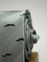 Grey novelty necktie in woven microfiber, tied view