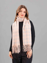 Grey & Pink Check Woolen Muffler - TOSSIDO