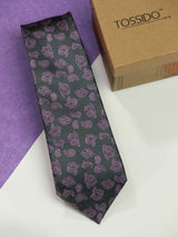 Grey & Purple paisley necktie in woven microfiber, flat lay
