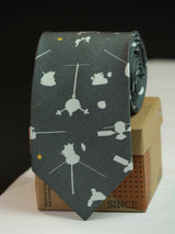 Grey Satellite Printed Silk Necktie - TOSSIDO