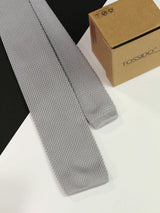 Grey Solid Knitted Necktie - TOSSIDO