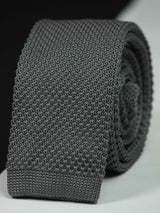 Grey Solid Knitted Necktie - TOSSIDO