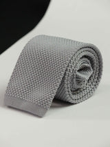 Grey Solid Knitted Necktie - TOSSIDO