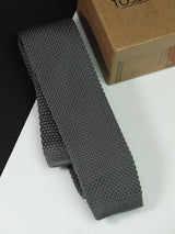 Grey Solid Knitted Necktie - TOSSIDO