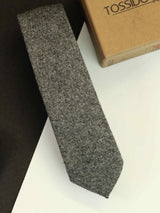 Grey Solid Wool Skinny Necktie - TOSSIDO