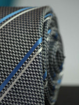 Grey Stripe Woven Silk Necktie - TOSSIDO