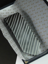 Grey Stripe Woven Silk Necktie - TOSSIDO