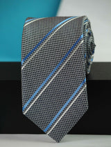 Grey Stripe Woven Silk Necktie - TOSSIDO