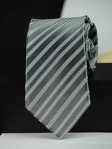 Grey Stripe Woven Silk Necktie - TOSSIDO