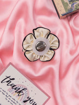 Ivory Noir Fabric Flower Brooch