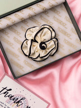 Ivory Noir Fabric Flower Brooch