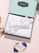 Ivory Paisley Bow Tie & Pocket Square Set - TOSSIDO