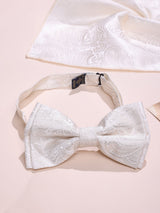 Ivory Paisley Bow Tie & Pocket Square Set - TOSSIDO