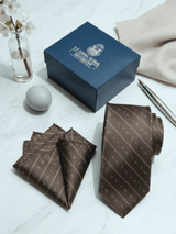 JGU Brown Necktie & Pocket Square Set - TOSSIDO