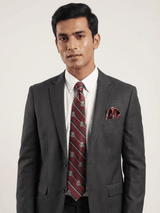 JGU Classic Crest Stripe Necktie & Pocket Square Set - TOSSIDO