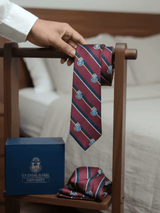 JGU Classic Crest Stripe Necktie & Pocket Square Set - TOSSIDO