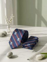 JGU Crimson Crest Stripe Necktie & Pocket Square Set