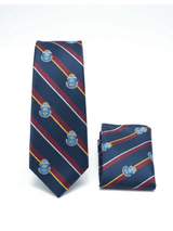 JGU Crimson Crest Stripe Necktie & Pocket Square Set
