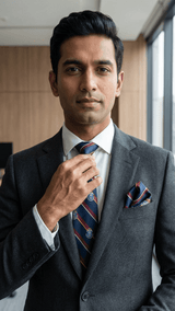 JGU Crimson Crest Stripe Necktie & Pocket Square Set - TOSSIDO