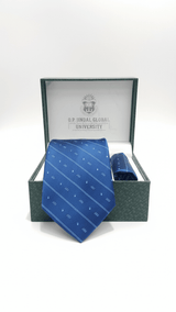 JGU Diagonal Logo Blue Microfiber Necktie & Pocket Square Set - TOSSIDO