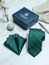 JGU Diagonal Logo Green Microfiber Necktie & Pocket Square Set - TOSSIDO