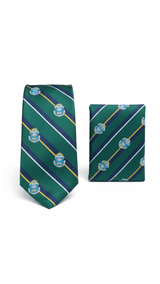 JGU Emerald Crest Stripe Necktie & Pocket Square Set - TOSSIDO