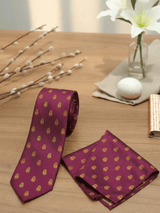 JGU Maroon Crest Ensemble Necktie & Pocket Square Set - TOSSIDO
