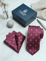 JGU Maroon Crest Ensemble Necktie & Pocket Square Set - TOSSIDO