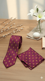 JGU Maroon Crest Ensemble Necktie & Pocket Square Set - TOSSIDO