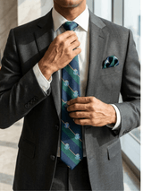 JGU Prestige Blue-Green Woven Necktie Pocket Square Set - TOSSIDO