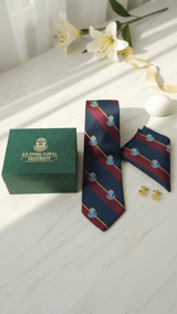 JGU Prestige Blue - Maroon Woven Necktie Pocket Square Set - TOSSIDO