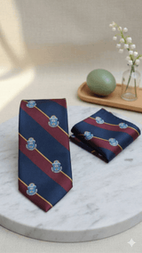 JGU Prestige Blue - Maroon Woven Necktie Pocket Square Set - TOSSIDO