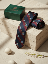 JGU Prestige Blue-Maroon Woven Necktie Pocket Square Set - TOSSIDO