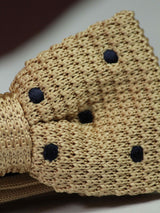 Khaki Base with Blue Polka Dotted Knitted Bow Tie - TOSSIDO