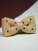 Khaki Base with Blue Polka Dotted Knitted Bow Tie - TOSSIDO