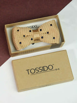 Khaki Base with Blue Polka Dotted Knitted Bow Tie - TOSSIDO