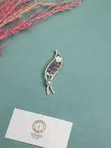 Lavender Crystal Leaf Spray Pearl Brooch