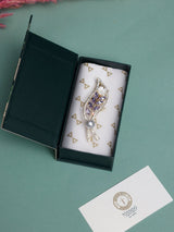 Lavender Crystal Leaf Spray Pearl Brooch