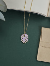 Lavender Monstera Leaf Pendant Necklace