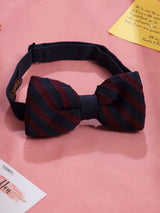 Maroon & Blue Striped Knitted Bowtie - TOSSIDO