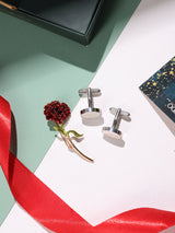 Maroon Brooch and White Cufflink Gift Set - TOSSIDO
