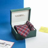 Maroon Check Necktie & Pocket Square Giftset - TOSSIDO