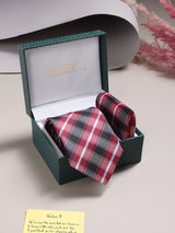 Maroon Check Necktie & Pocket Square Giftset - TOSSIDO